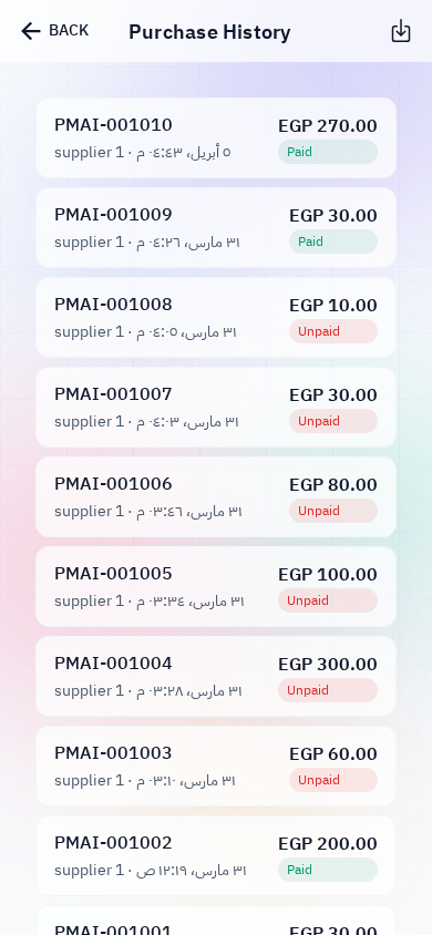 Complete purchase history